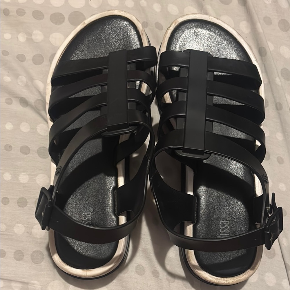 Melissa Black Sport Sandals with Adjustable Straps